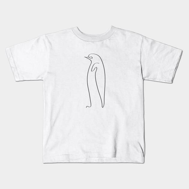 Line Art Penguin Silhouette Kids T-Shirt by Lastdrop